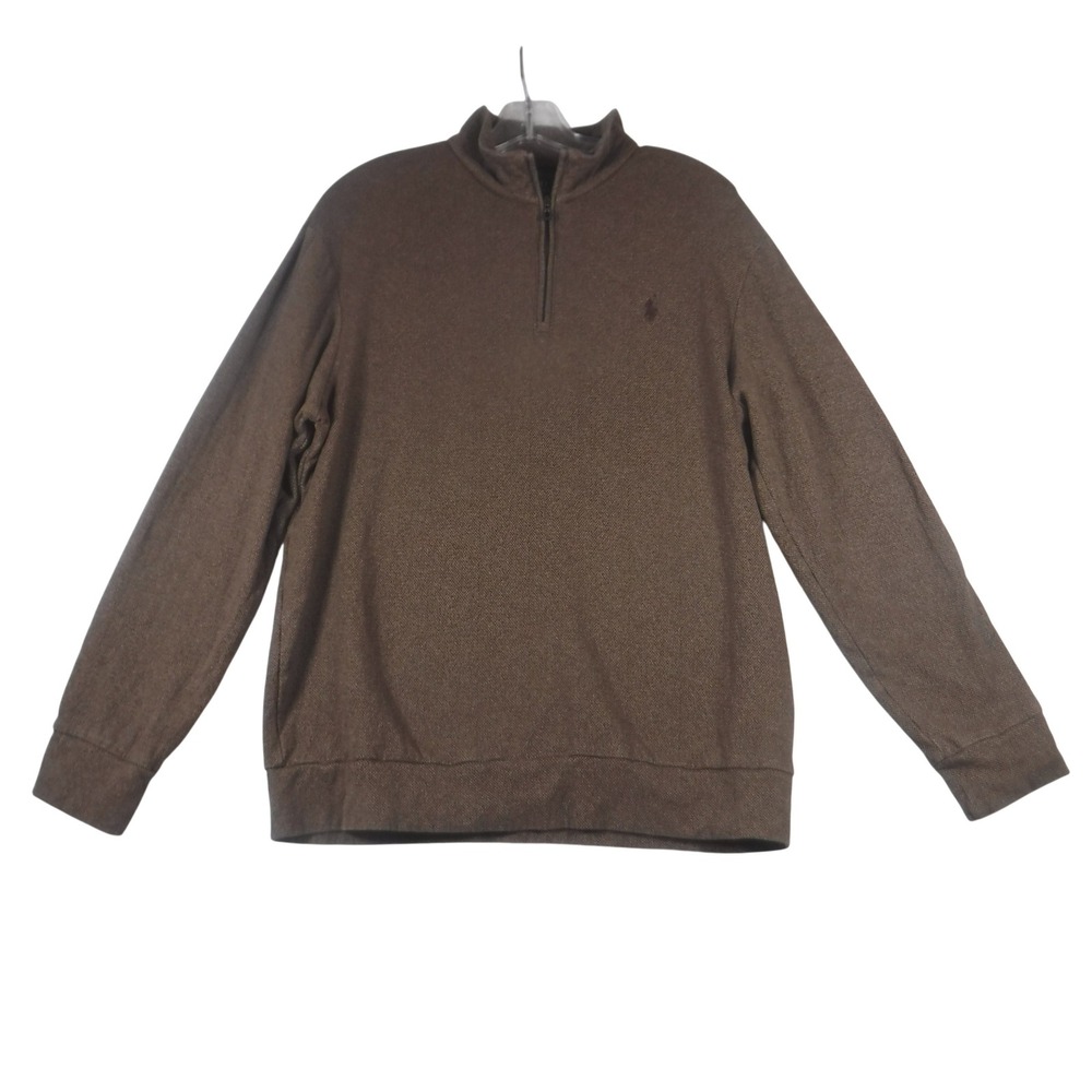 Polo Ralph Lauren Mens Brown Textured Birds Eye Knit Quarter Zip Sweater Size M